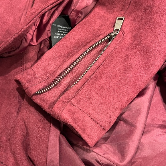 NWOT LA Coalition Burgundy Suede Vegan Leather Jacket S - Picture 9 of 9